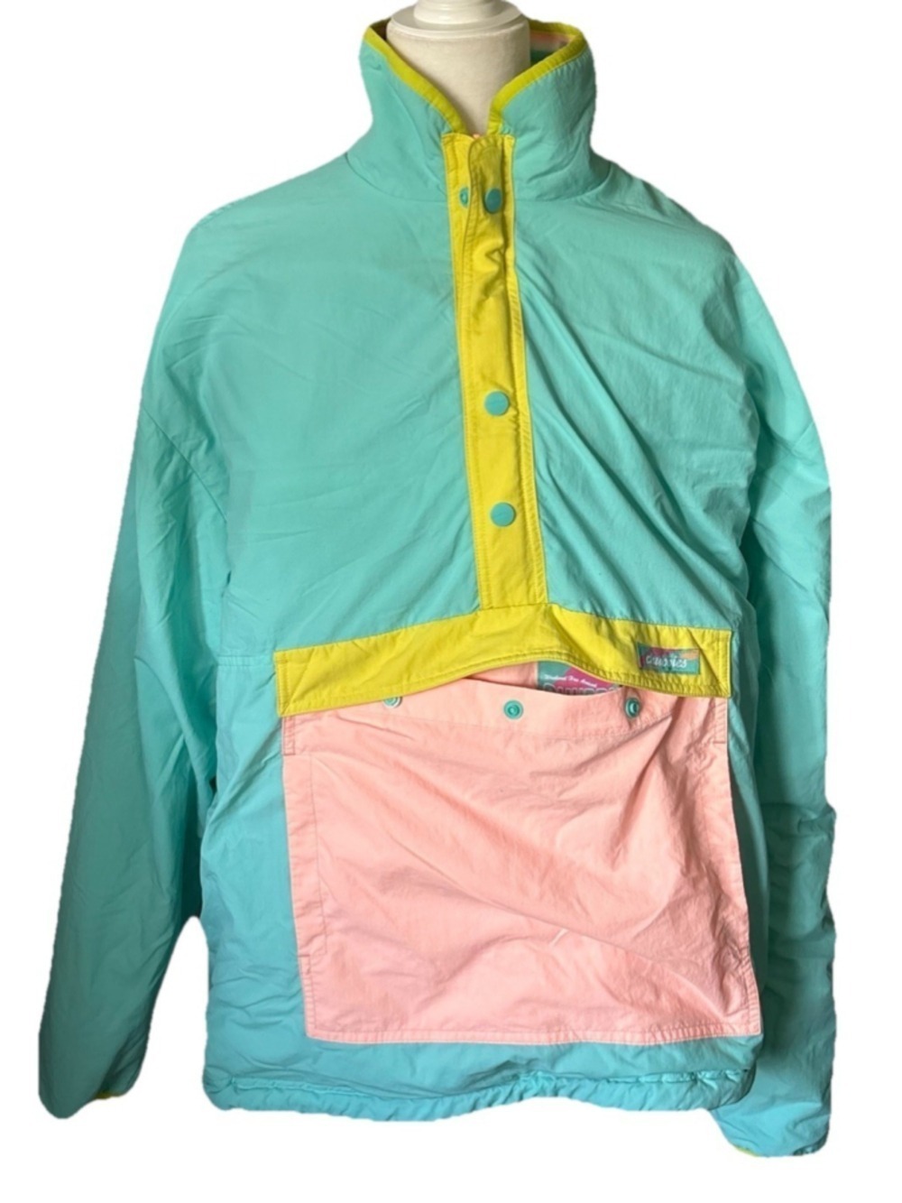 Chubbies Windbreaker Jacket Men’s Large Colorblock Anorak Pullover Mint Pink Yel